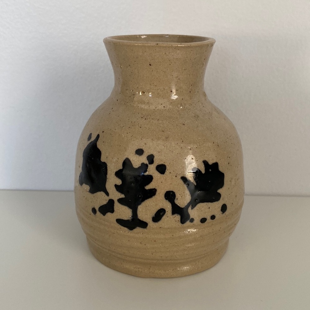 Handmade signed pottery vase neutral